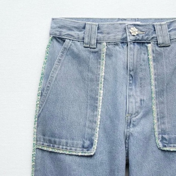 😍RARE😍 Zara Tweed Trim Cropped Jeans - Picture 1 of 6